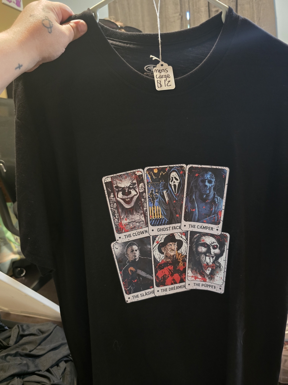 Men's Black Graphic Horror Card Deck T-Shirt